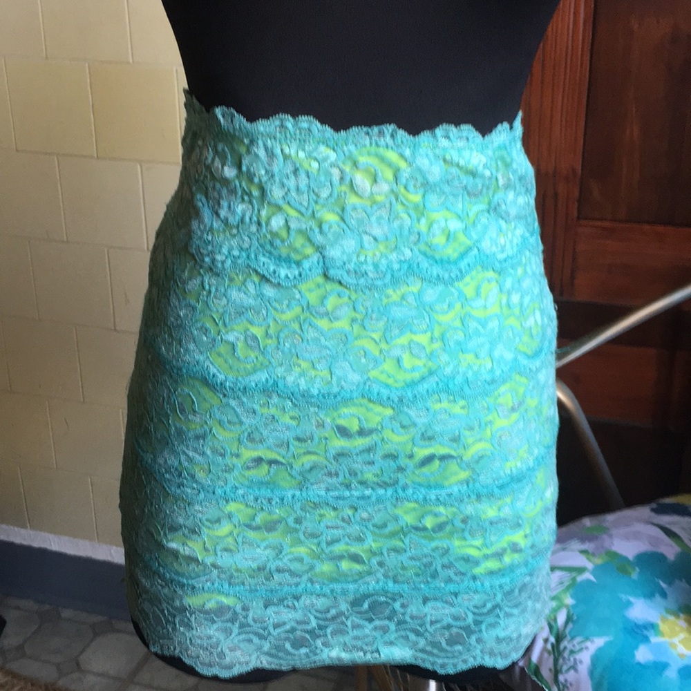 Teal green lace skirt